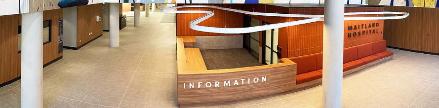 Maitland Hospital information desk is located in the foyer